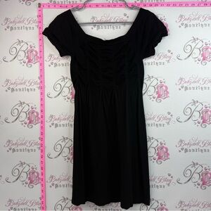 Majora dress stretchy Black Short Sleeve Midi Dress with Ruched Bodice